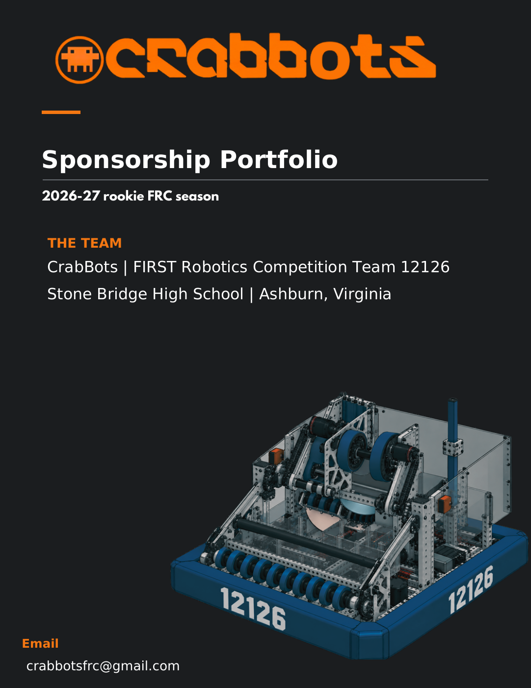 Cover of the CrabBots 2026–27 sponsorship portfolio